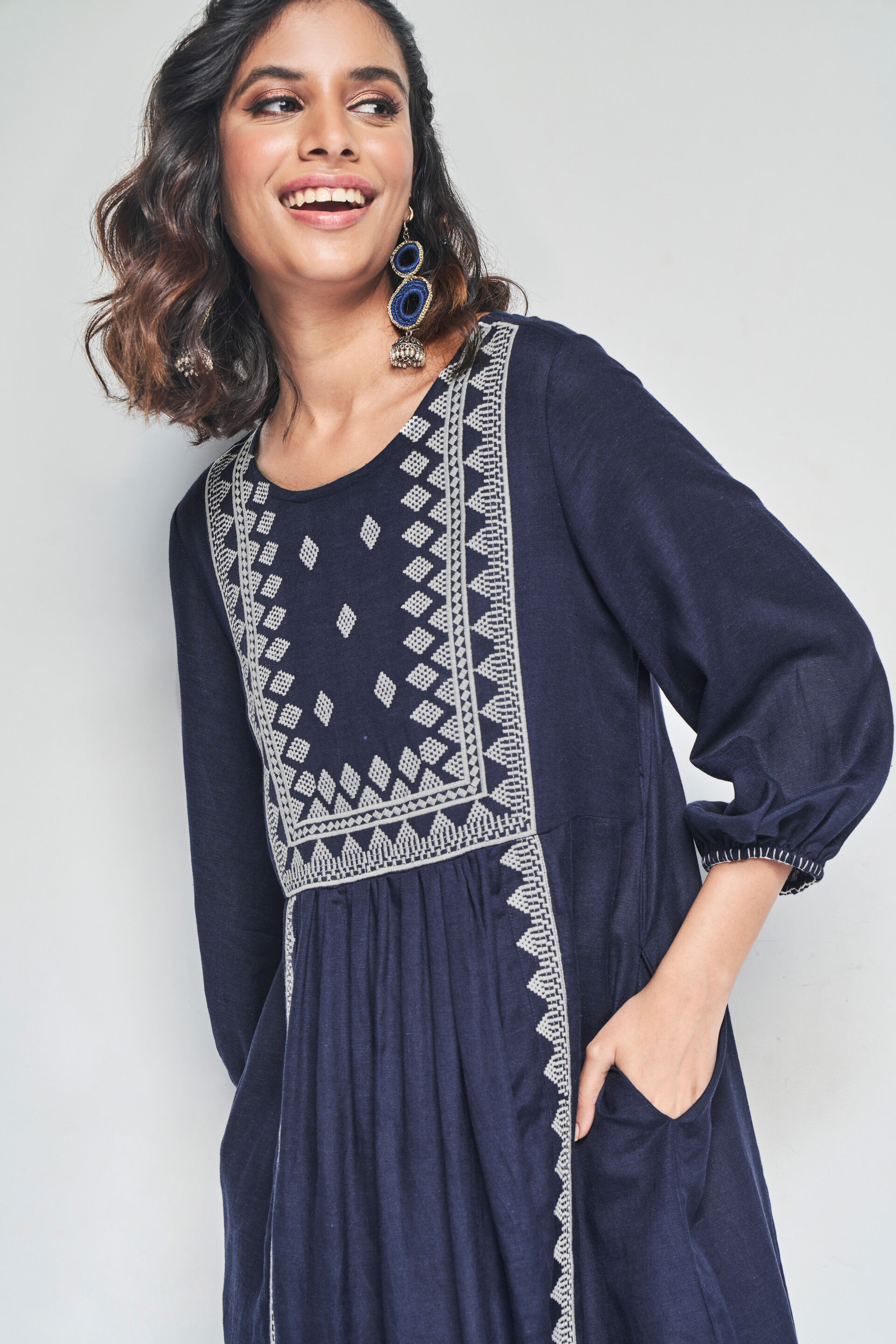 Dark blue embroidered dress discount